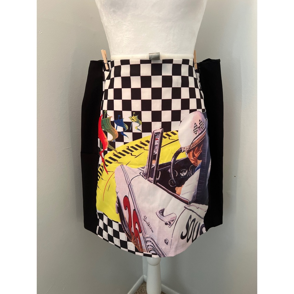 Clio Womens Race Car Graphic Checkered Mini Skirt Black White Made in USA